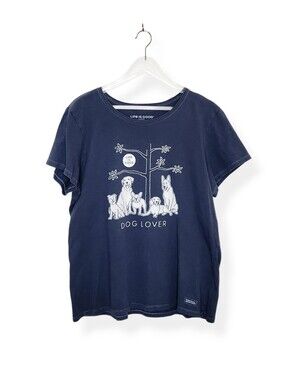 Life is Good Dog Lover Blue Cotton Short Sleeve Women's T-Shirt Size XL